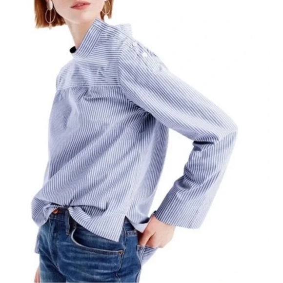 J. Crew Womens Funnelneck Striped Shirt Sz 12 Black & White Long Sleeve High Low - Picture 14 of 14